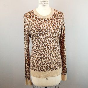 Ellen Tracy Brown Leopard Knit Long Sleeve Sweater Women's Size Large